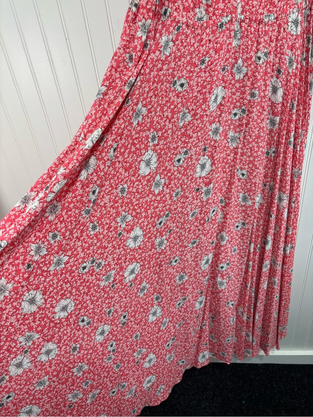 For The Republic Floral Flowy Maxi Dress XL Pink Coral Rayon Lined Feminine Boho - Picture 5 of 14